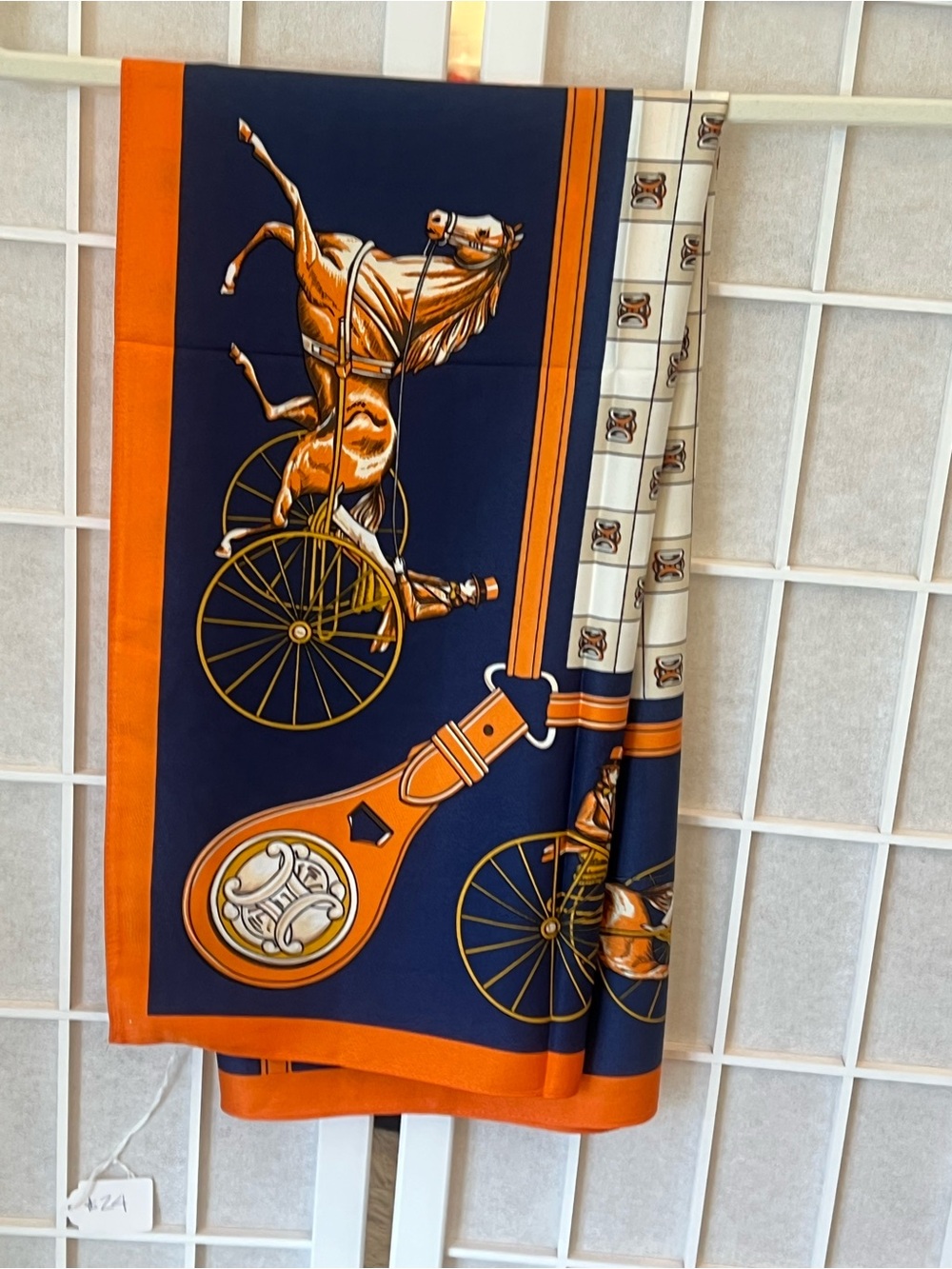 Elegant Navy and Orange Horse-Print Scarf